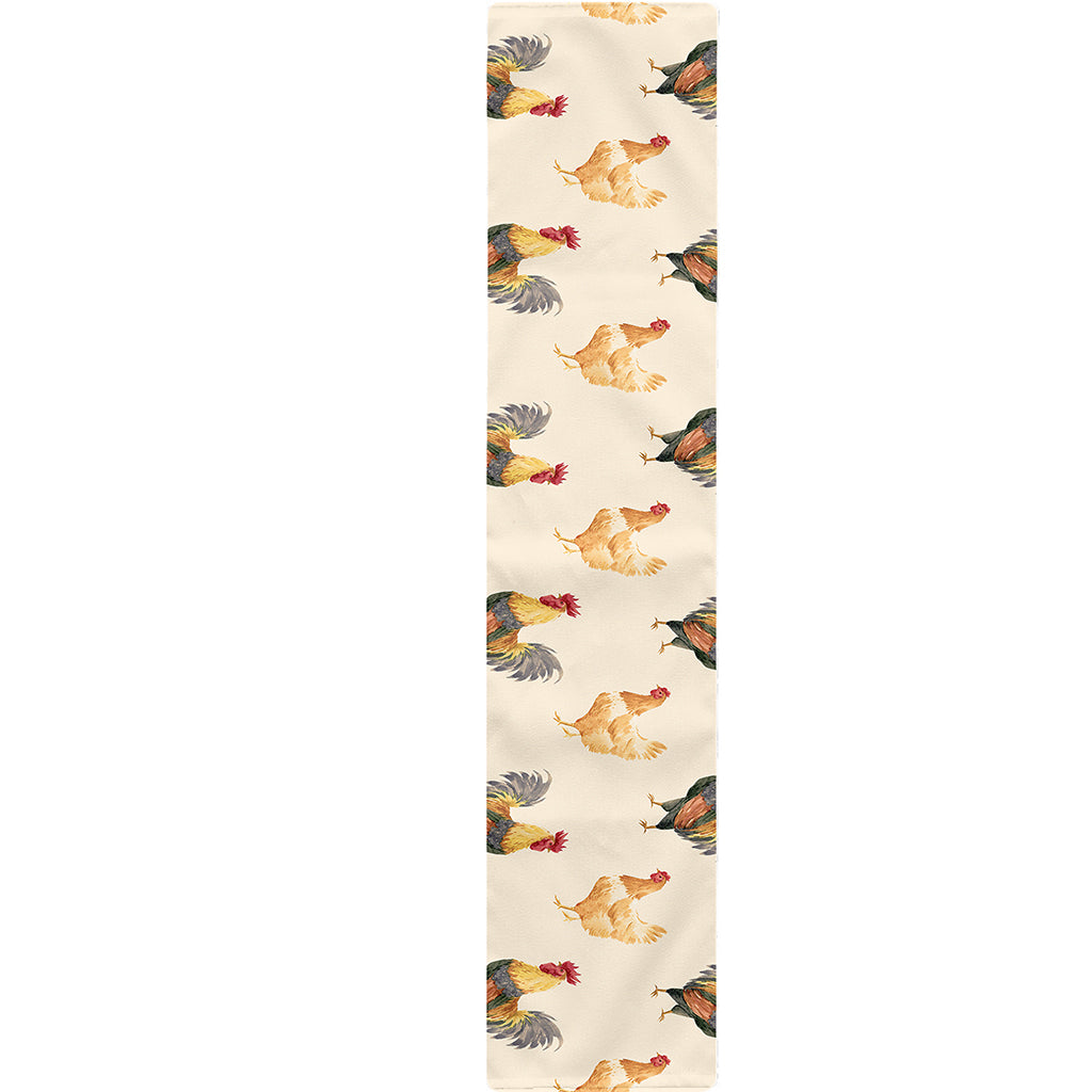 Watercolor Rooster Pattern Print Table Runner