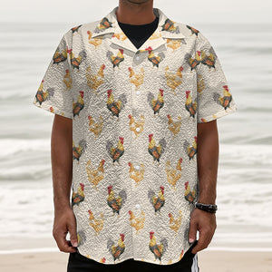 Watercolor Rooster Pattern Print Textured Short Sleeve Shirt