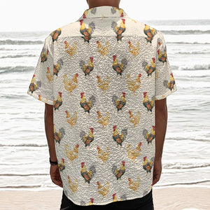 Watercolor Rooster Pattern Print Textured Short Sleeve Shirt