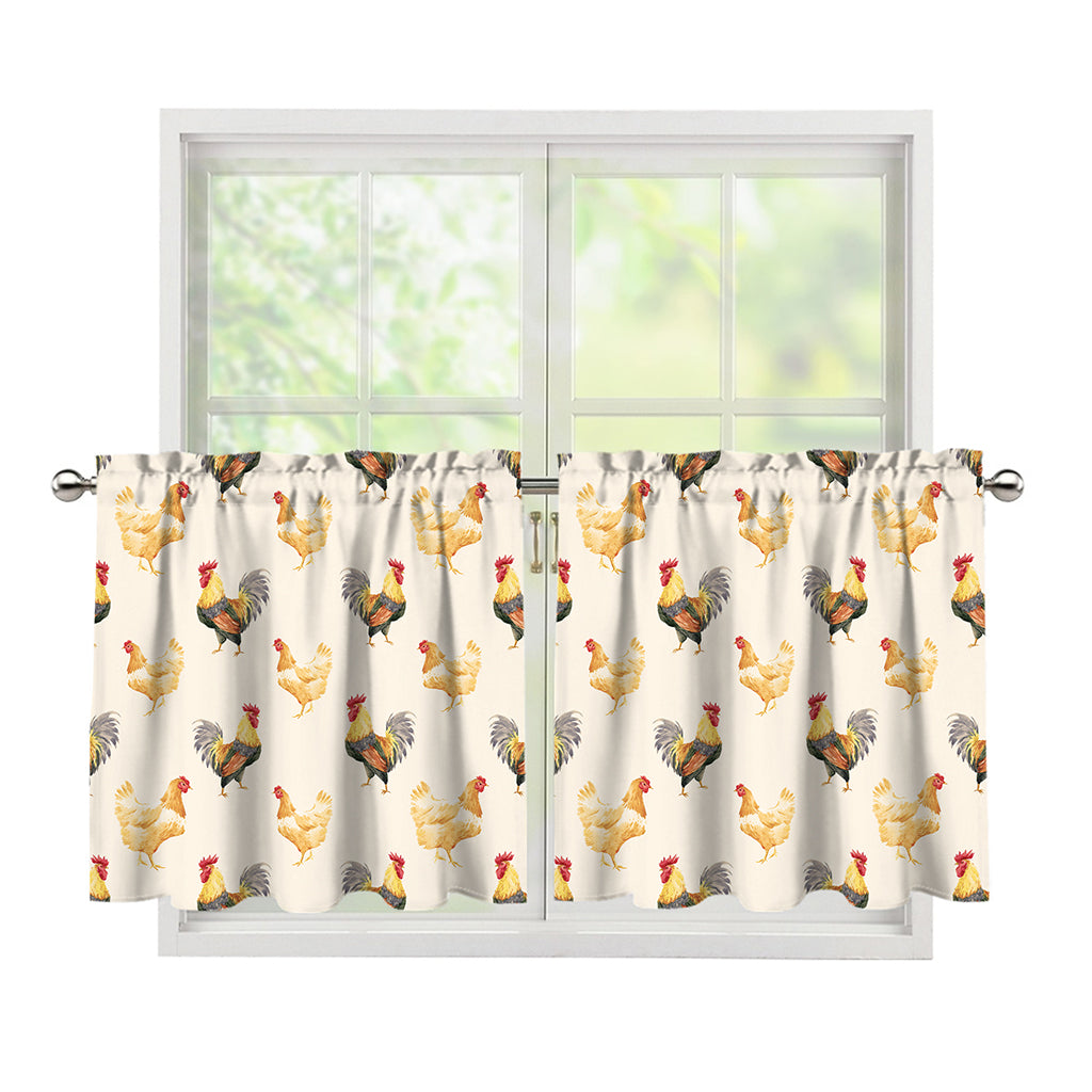 Watercolor Rooster Pattern Print Tier Curtains