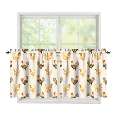 Watercolor Rooster Pattern Print Tier Curtains