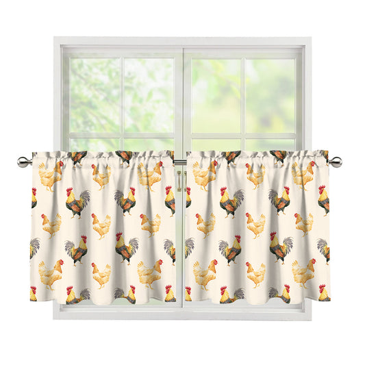 Watercolor Rooster Pattern Print Tier Curtains