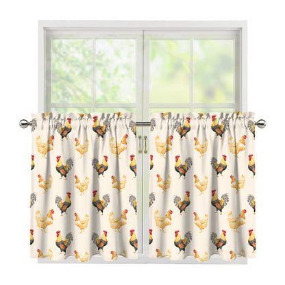 Watercolor Rooster Pattern Print Tier Curtains