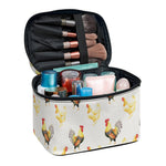 Watercolor Rooster Pattern Print Travel Makeup Bag
