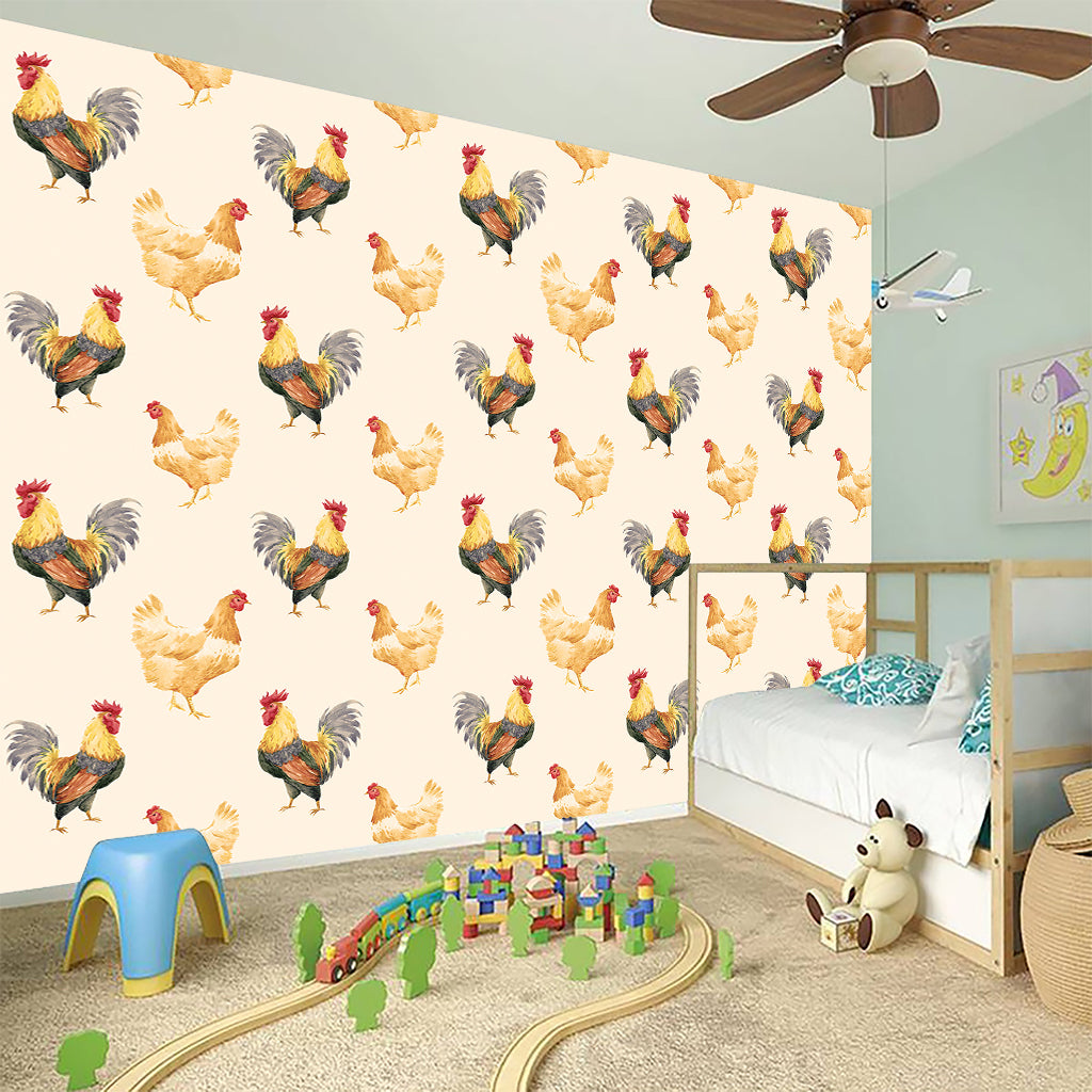 Watercolor Rooster Pattern Print Wall Sticker