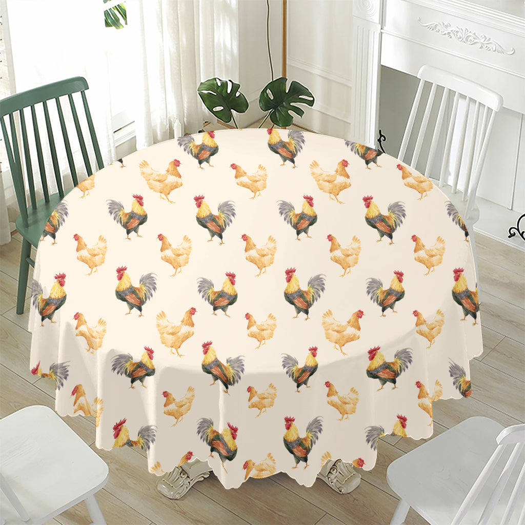 Watercolor Rooster Pattern Print Waterproof Round Tablecloth