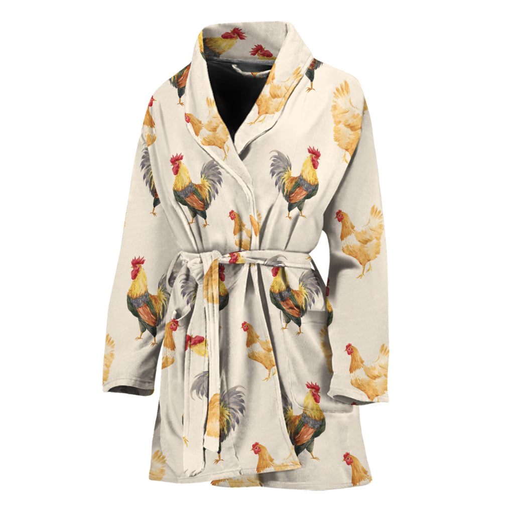 Watercolor Rooster Pattern Print Women's Bathrobe