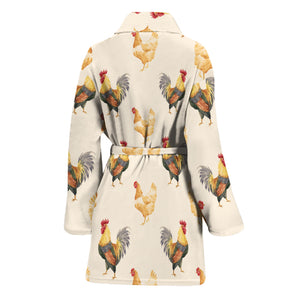 Watercolor Rooster Pattern Print Women's Bathrobe