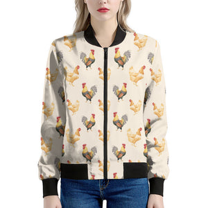 Watercolor Rooster Pattern Print Women's Bomber Jacket