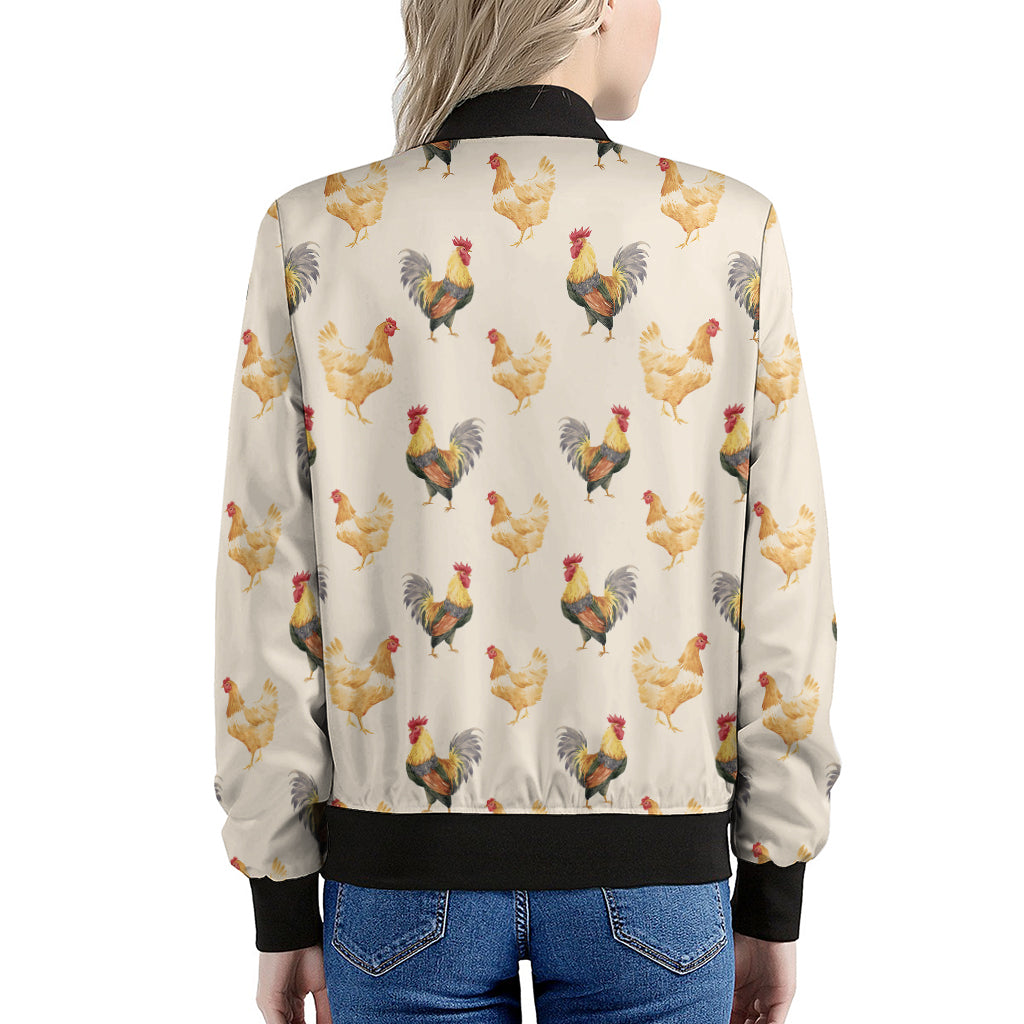 Watercolor Rooster Pattern Print Women's Bomber Jacket