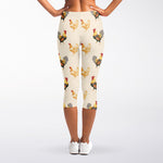 Watercolor Rooster Pattern Print Women's Capri Leggings