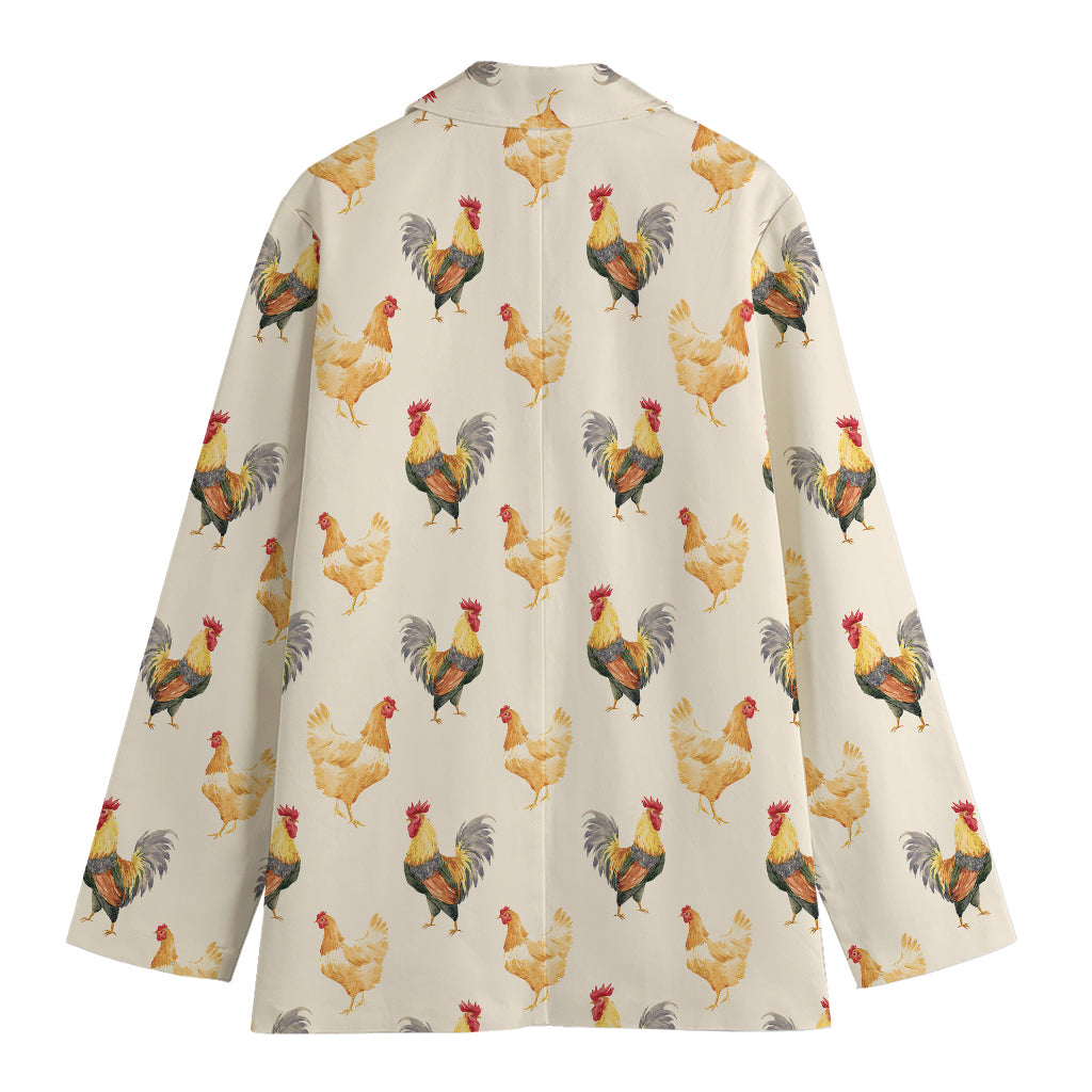 Watercolor Rooster Pattern Print Women's Cotton Blazer