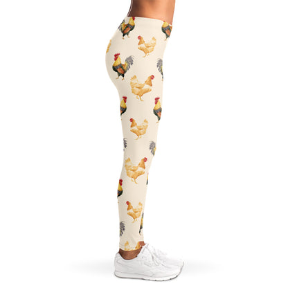 Watercolor Rooster Pattern Print Women's Leggings