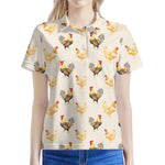 Watercolor Rooster Pattern Print Women's Polo Shirt