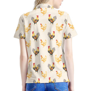 Watercolor Rooster Pattern Print Women's Polo Shirt