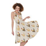 Watercolor Rooster Pattern Print Women's Sleeveless Dress