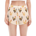 Watercolor Rooster Pattern Print Women's Split Running Shorts