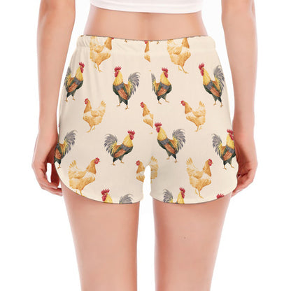 Watercolor Rooster Pattern Print Women's Split Running Shorts