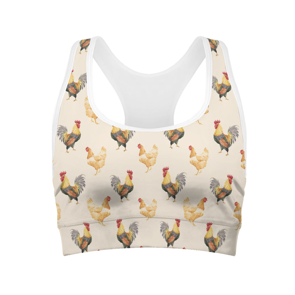 Watercolor Rooster Pattern Print Women's Sports Bra