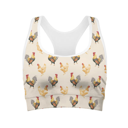 Watercolor Rooster Pattern Print Women's Sports Bra