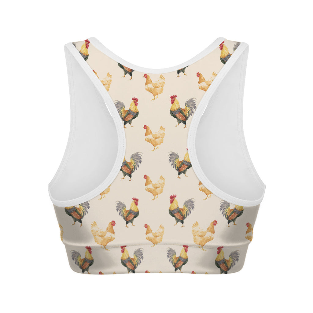 Watercolor Rooster Pattern Print Women's Sports Bra