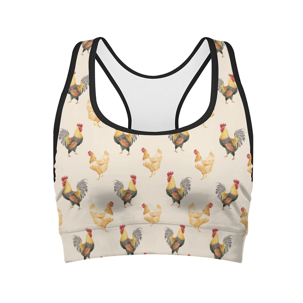 Watercolor Rooster Pattern Print Women's Sports Bra