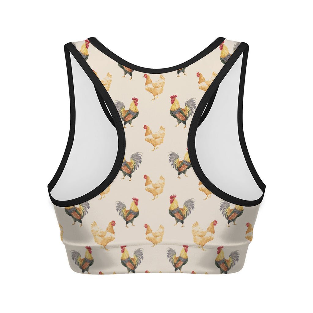 Watercolor Rooster Pattern Print Women's Sports Bra