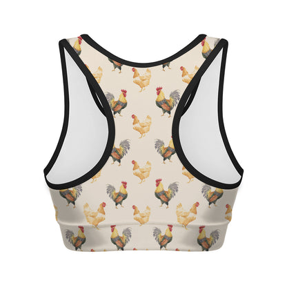 Watercolor Rooster Pattern Print Women's Sports Bra