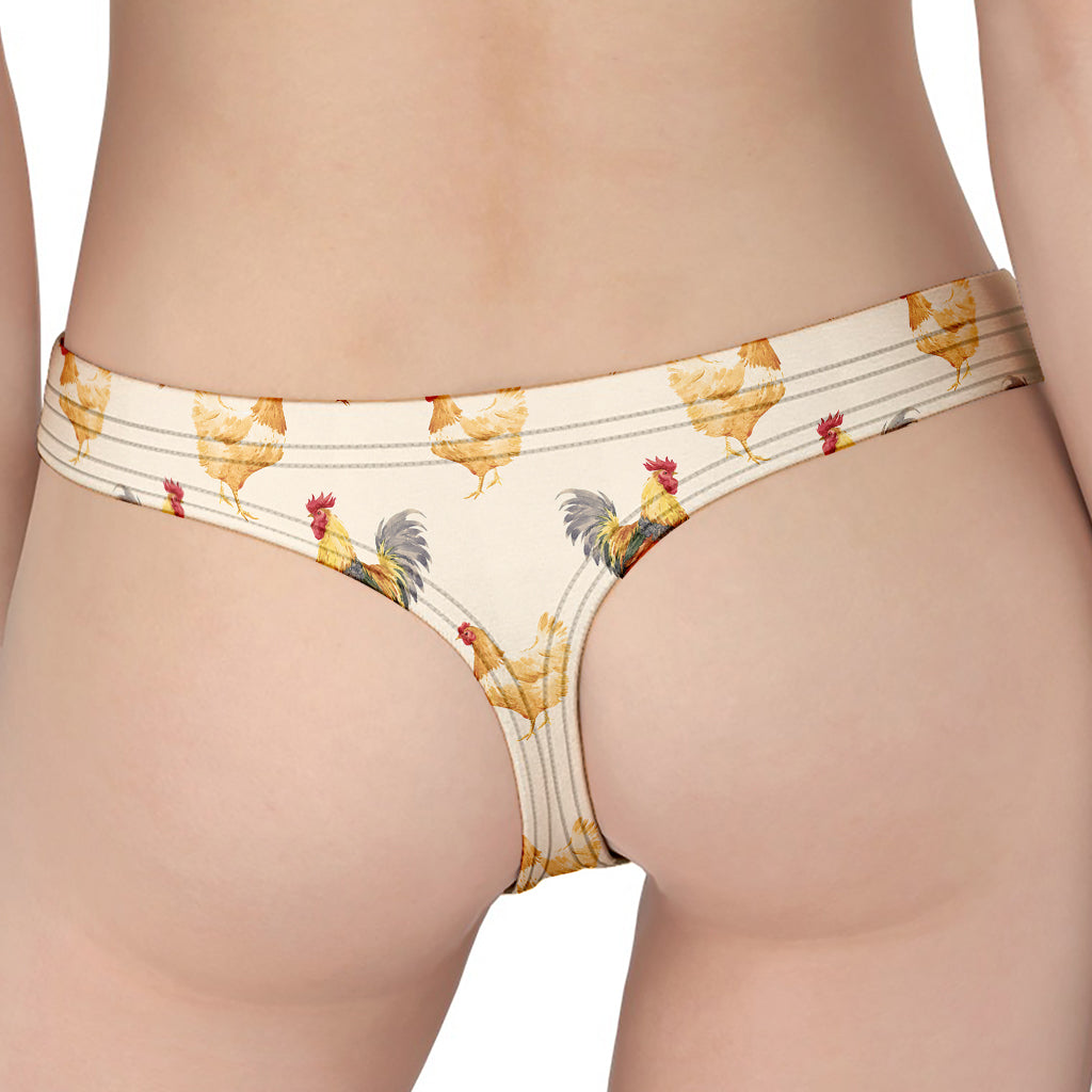 Watercolor Rooster Pattern Print Women's Thong