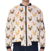 Watercolor Rooster Pattern Print Zip Sleeve Bomber Jacket