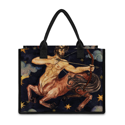 Watercolor Sagittarius Zodiac Sign Print Canvas Tote Bag