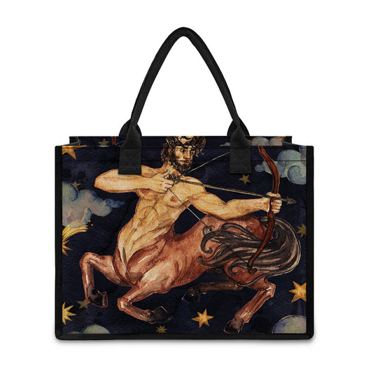 Watercolor Sagittarius Zodiac Sign Print Canvas Tote Bag