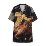 Watercolor Sagittarius Zodiac Sign Print Cotton Hawaiian Shirt