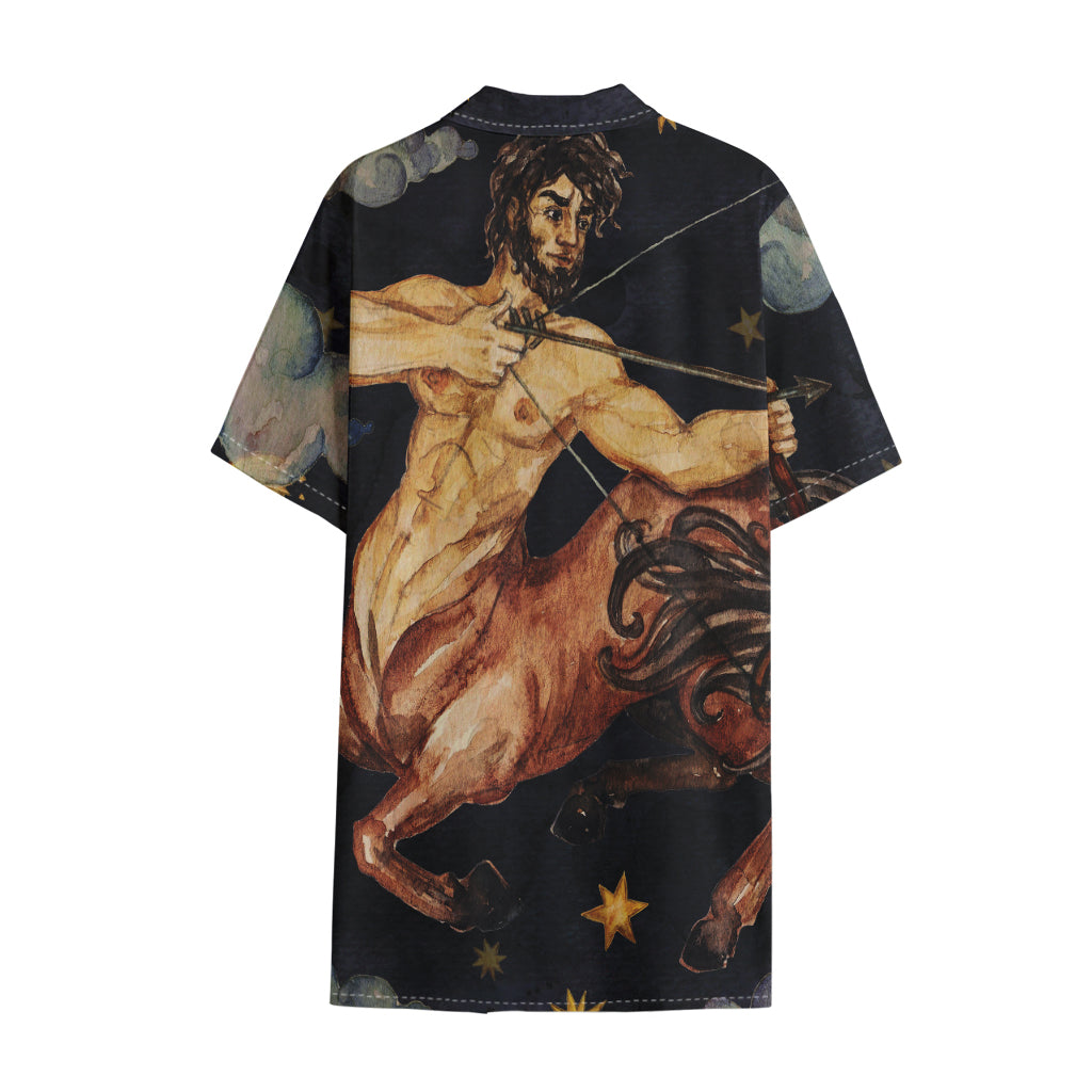 Watercolor Sagittarius Zodiac Sign Print Cotton Hawaiian Shirt