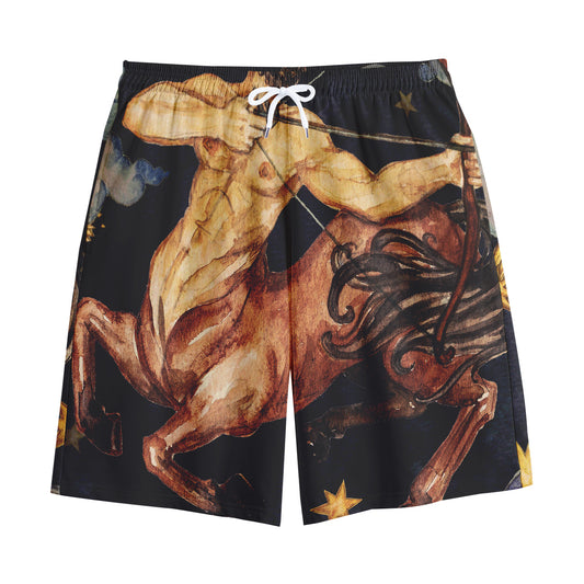 Watercolor Sagittarius Zodiac Sign Print Cotton Shorts