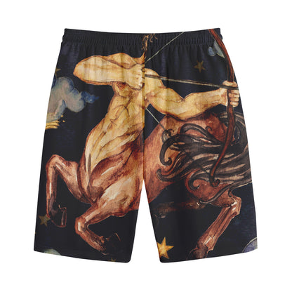 Watercolor Sagittarius Zodiac Sign Print Cotton Shorts