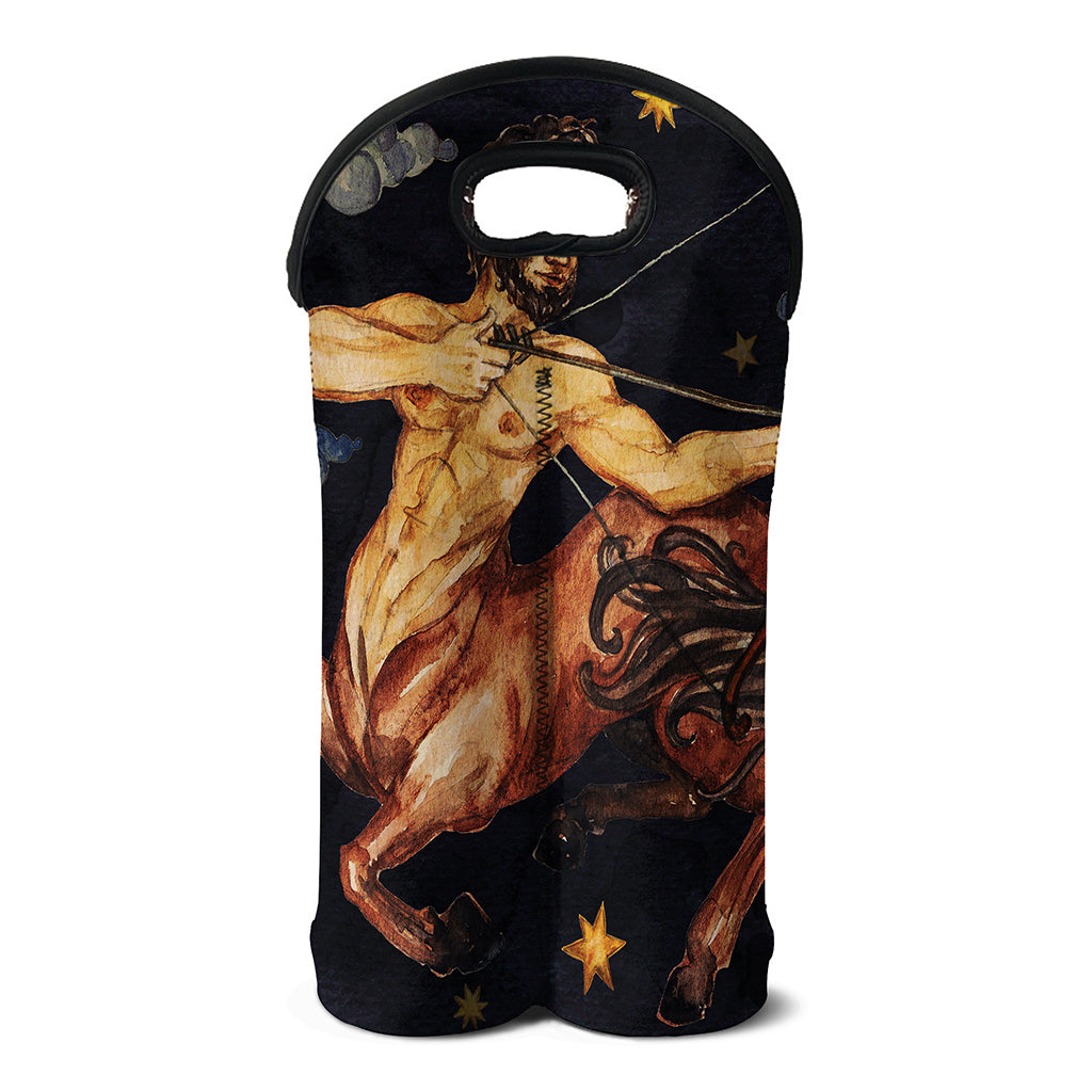 Watercolor Sagittarius Zodiac Sign Print Double Neoprene Wine Tote