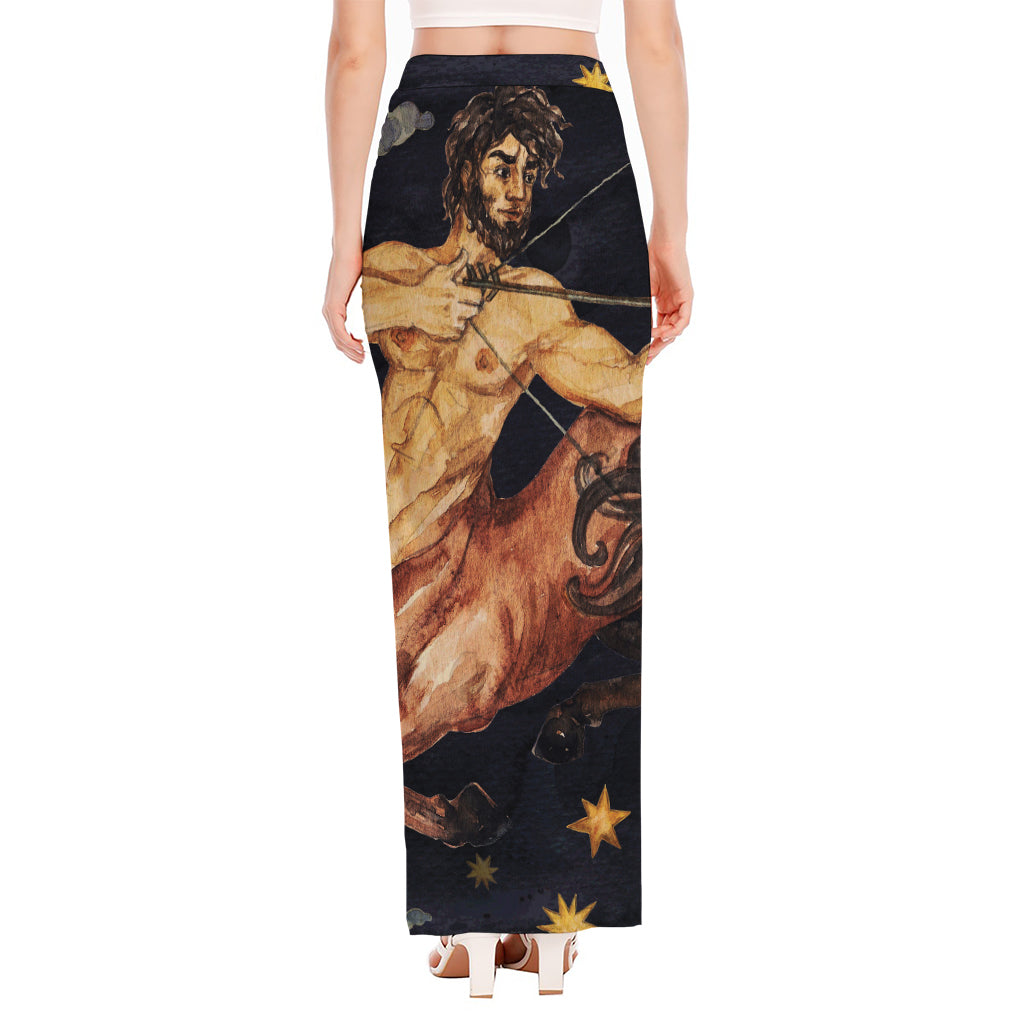 Watercolor Sagittarius Zodiac Sign Print High Slit Maxi Skirt