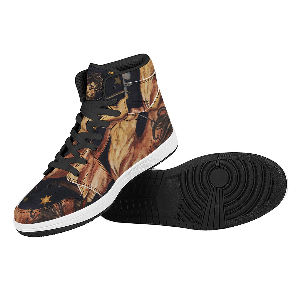 Watercolor Sagittarius Zodiac Sign Print High Top Leather Sneakers