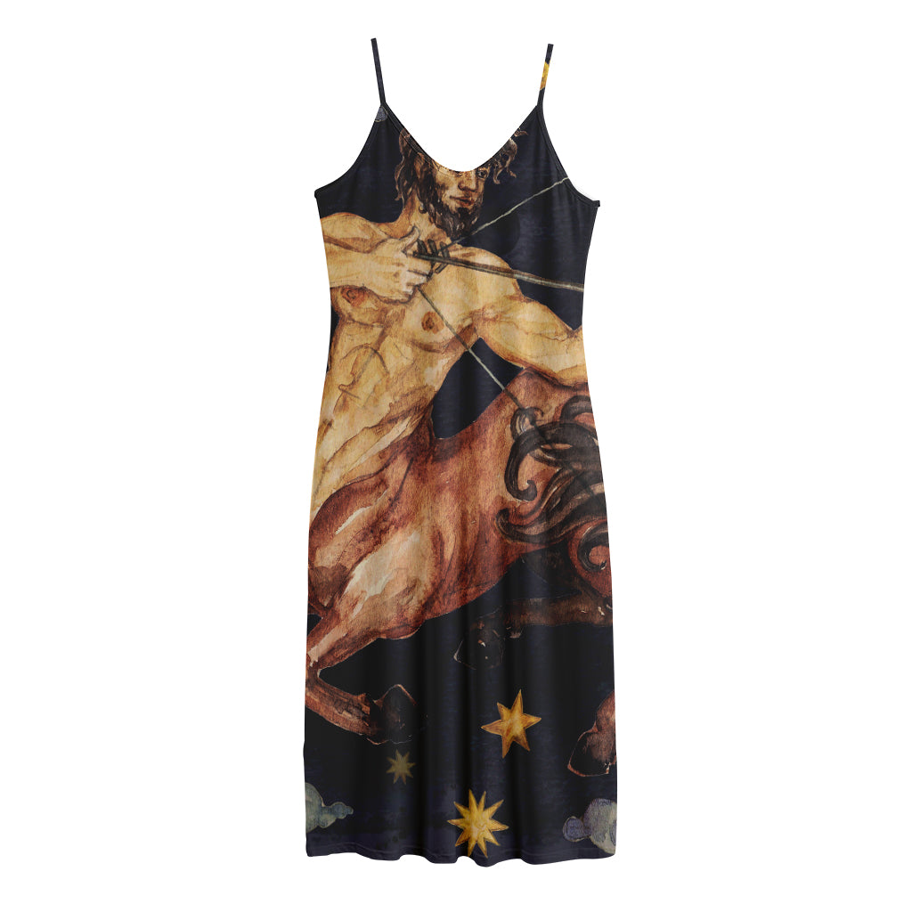 Watercolor Sagittarius Zodiac Sign Print Jersey Midi Cami Dress