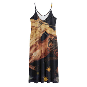 Watercolor Sagittarius Zodiac Sign Print Jersey Midi Cami Dress