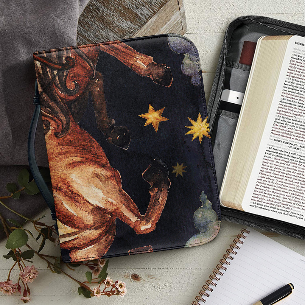 Watercolor Sagittarius Zodiac Sign Print Leather Bible Cover