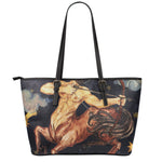 Watercolor Sagittarius Zodiac Sign Print Leather Tote Bag