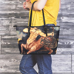 Watercolor Sagittarius Zodiac Sign Print Leather Tote Bag