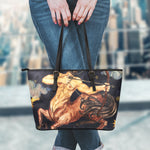 Watercolor Sagittarius Zodiac Sign Print Leather Tote Bag