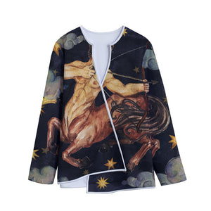 Watercolor Sagittarius Zodiac Sign Print Long Sleeve Short Coat