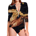 Watercolor Sagittarius Zodiac Sign Print Long Sleeve Swimsuit