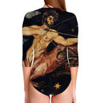 Watercolor Sagittarius Zodiac Sign Print Long Sleeve Swimsuit
