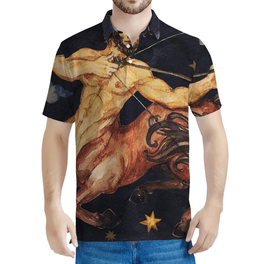 Watercolor Sagittarius Zodiac Sign Print Men's Polo Shirt