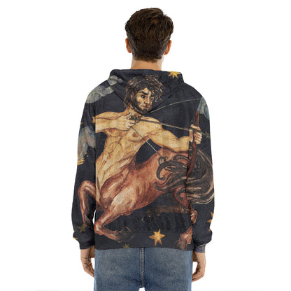 Watercolor Sagittarius Zodiac Sign Print Men's Velvet Pullover Hoodie